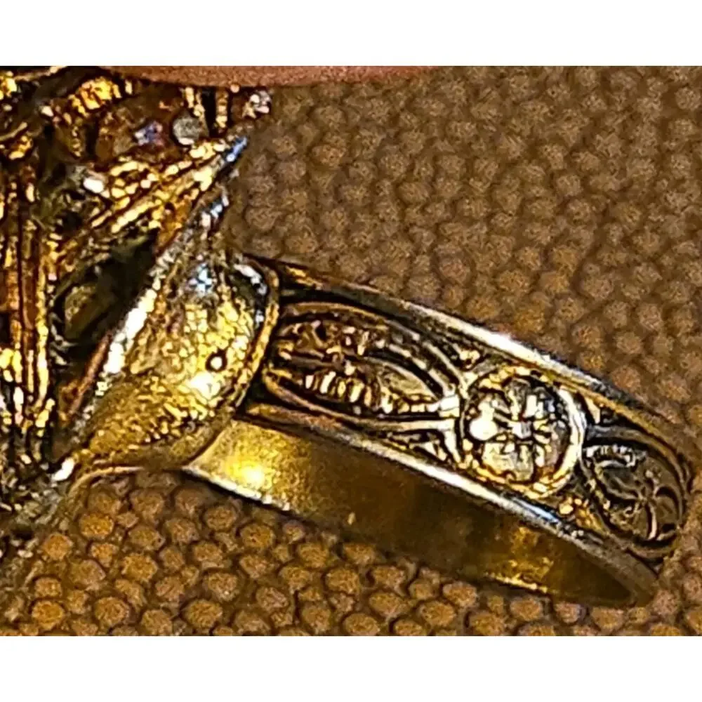 Vintage Smoky Gray Glass Rhinestone AB Cocktail Ring Gold Tone Florenza Style